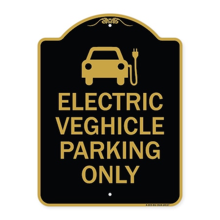 Signmission Electric Vehicle Parking W/ Graphic, Black & Gold Aluminum Sign, 18" x 24", BG-1824-24117 A-DES-BG-1824-24117